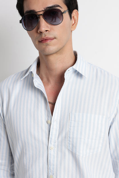 Classic Cotton Slim Fit Striped Shirt Sky Blue