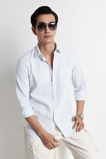 Classic Cotton Slim Fit Striped Shirt Sky Blue