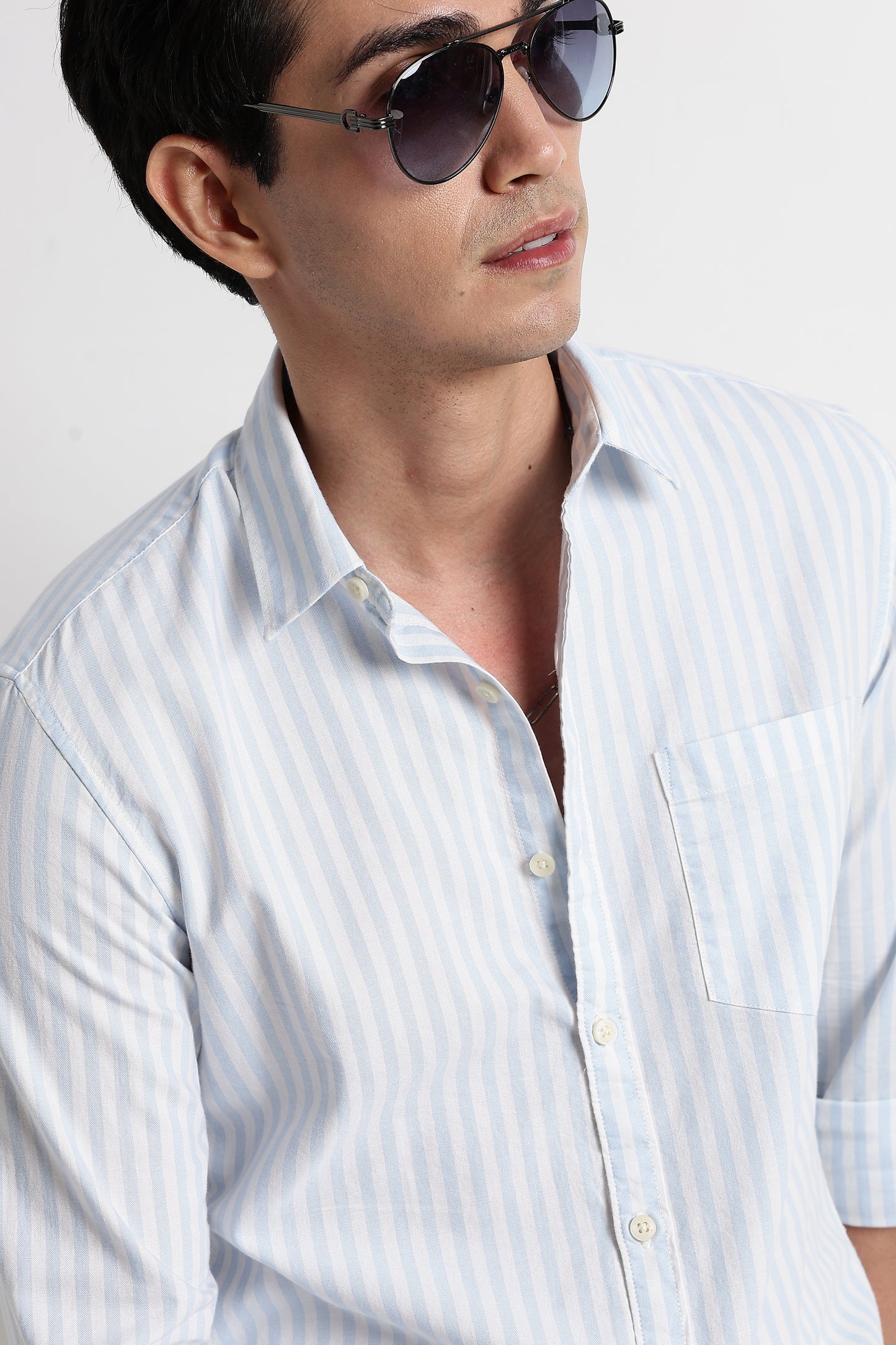 Classic Cotton Slim Fit Striped Shirt Sky Blue