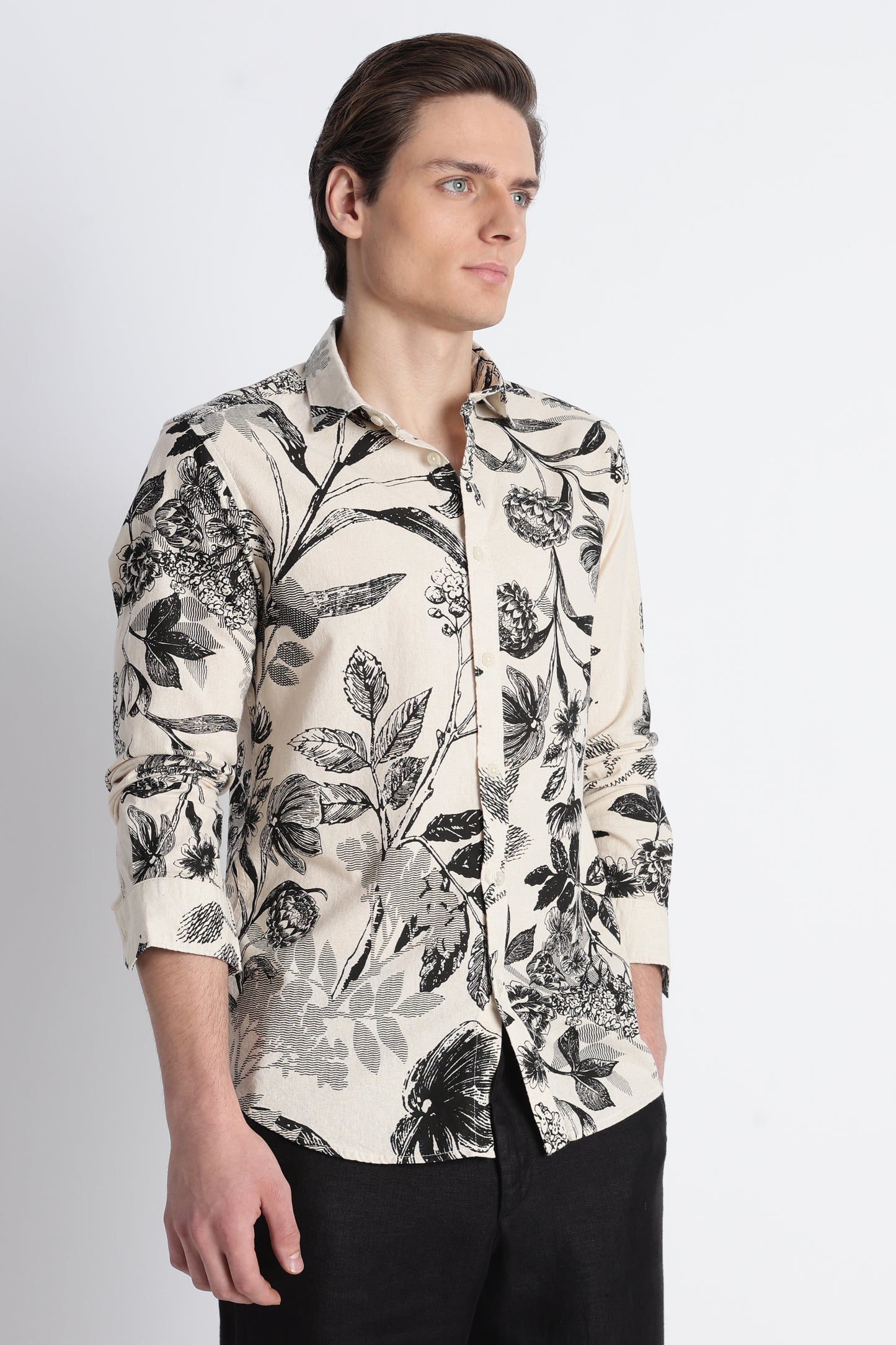 Abstract Block Print Casual Shirt Black