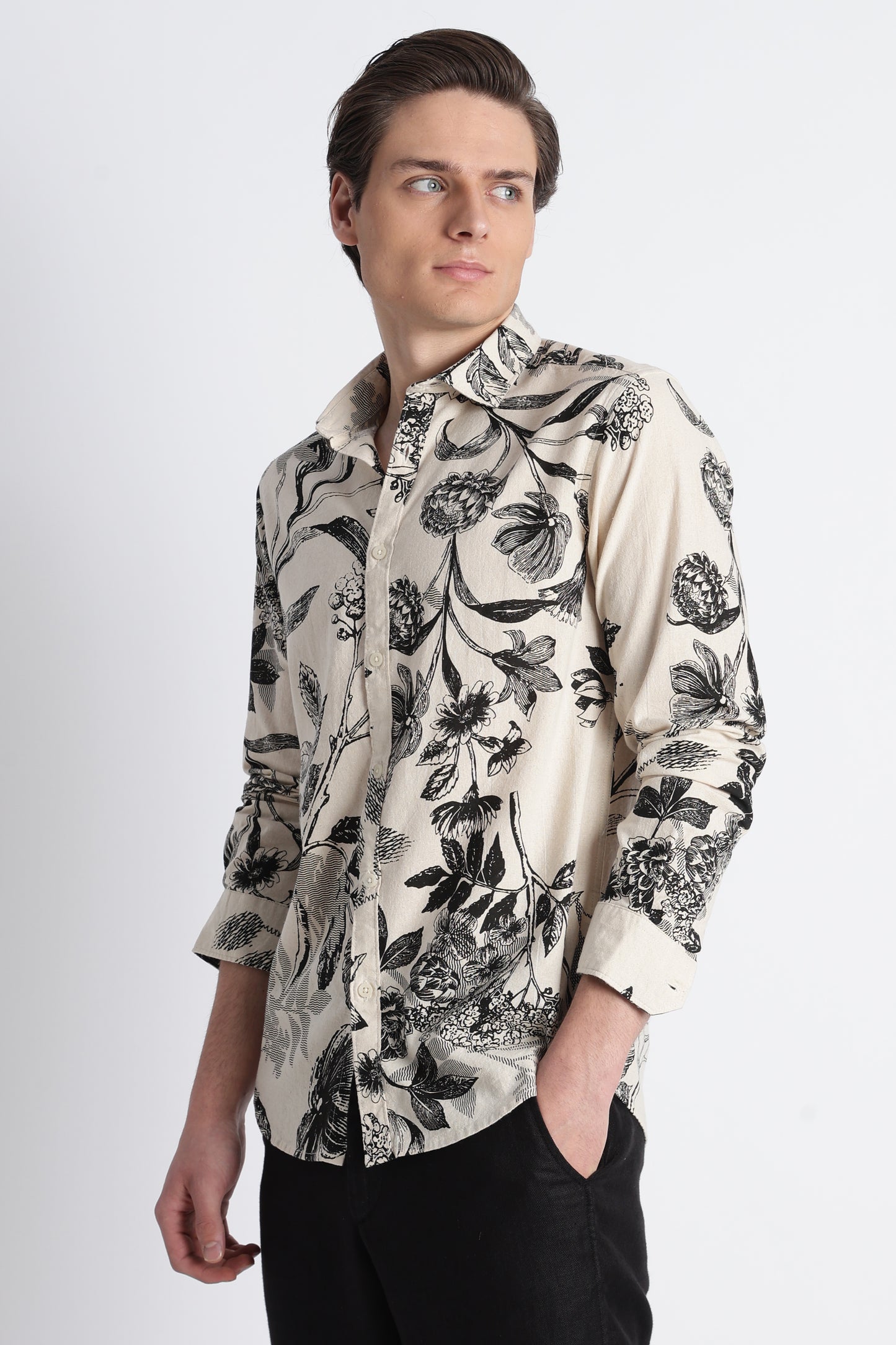 Abstract Block Print Casual Shirt Black