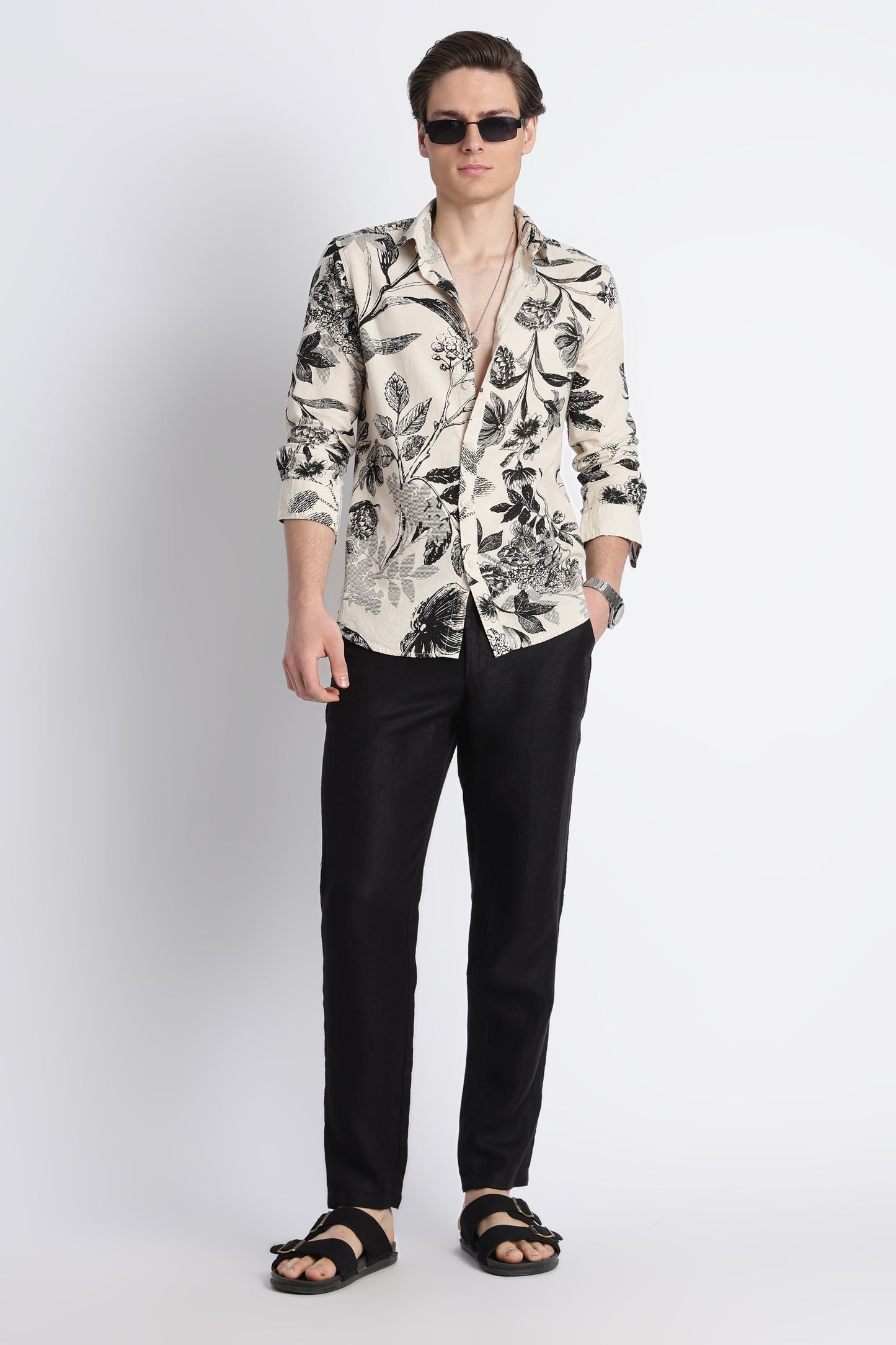 Abstract Block Print Casual Shirt Black