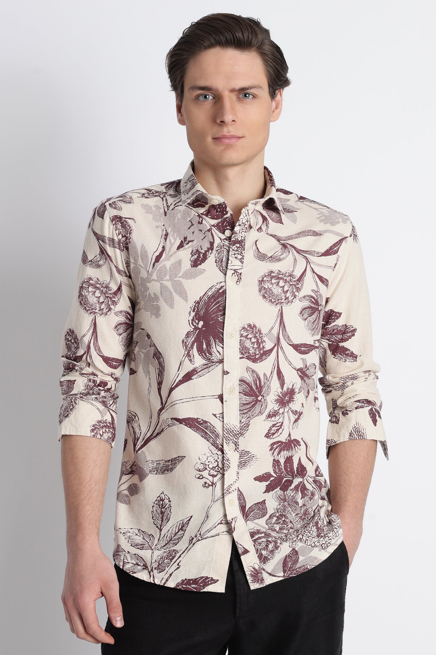 Abstract Block Print Casual Shirt Purple