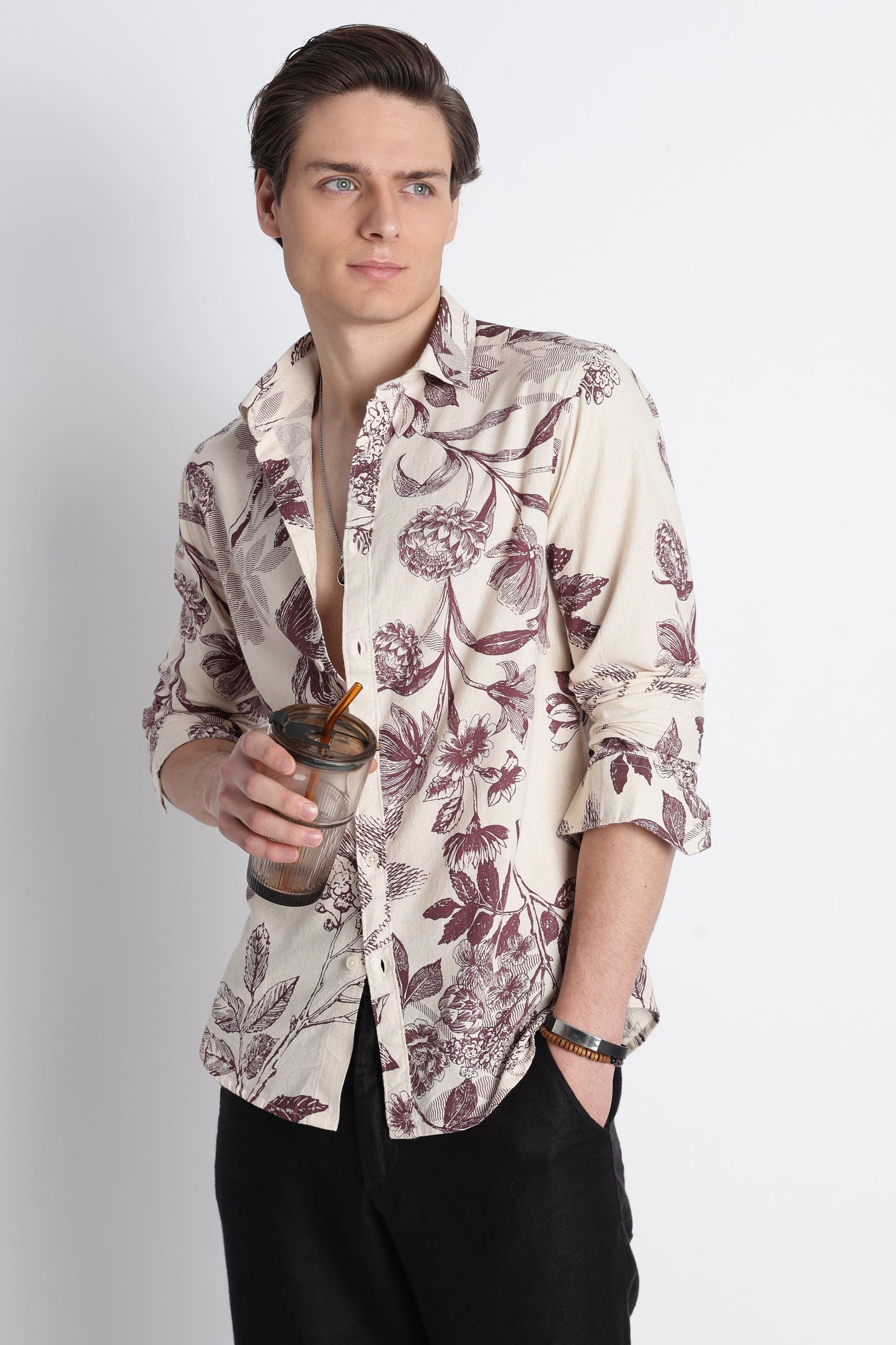 Abstract Block Print Casual Shirt Purple