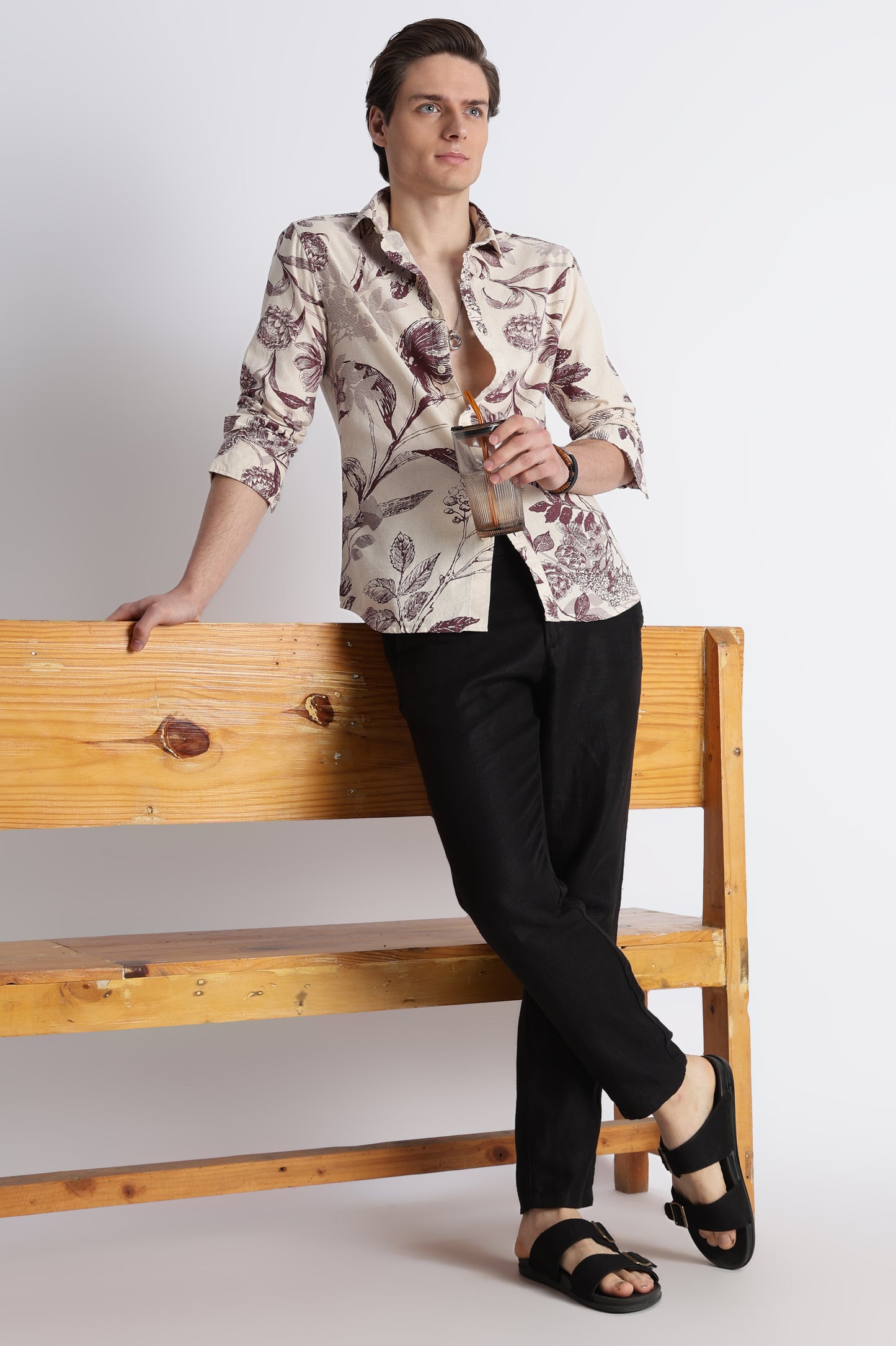 Abstract Block Print Casual Shirt Purple