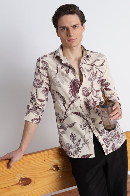 Abstract Block Print Casual Shirt Purple