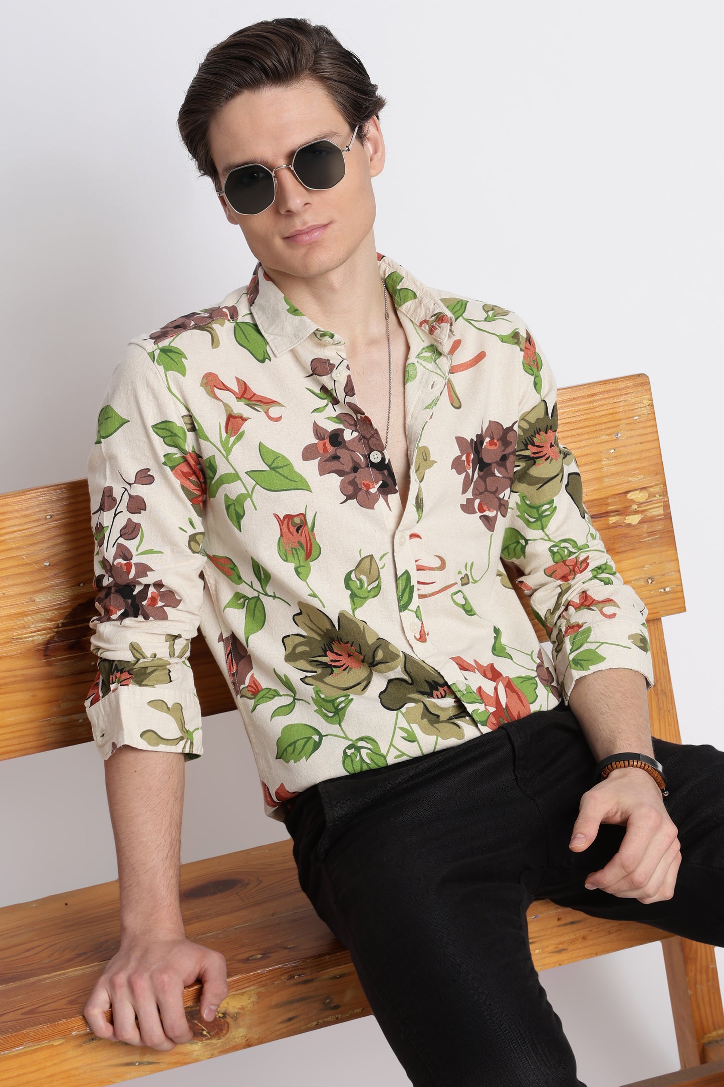 Abstract Block Print Casual Shirt Lt Brown