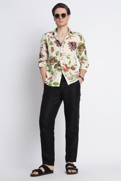 Abstract Block Print Casual Shirt Lt Brown