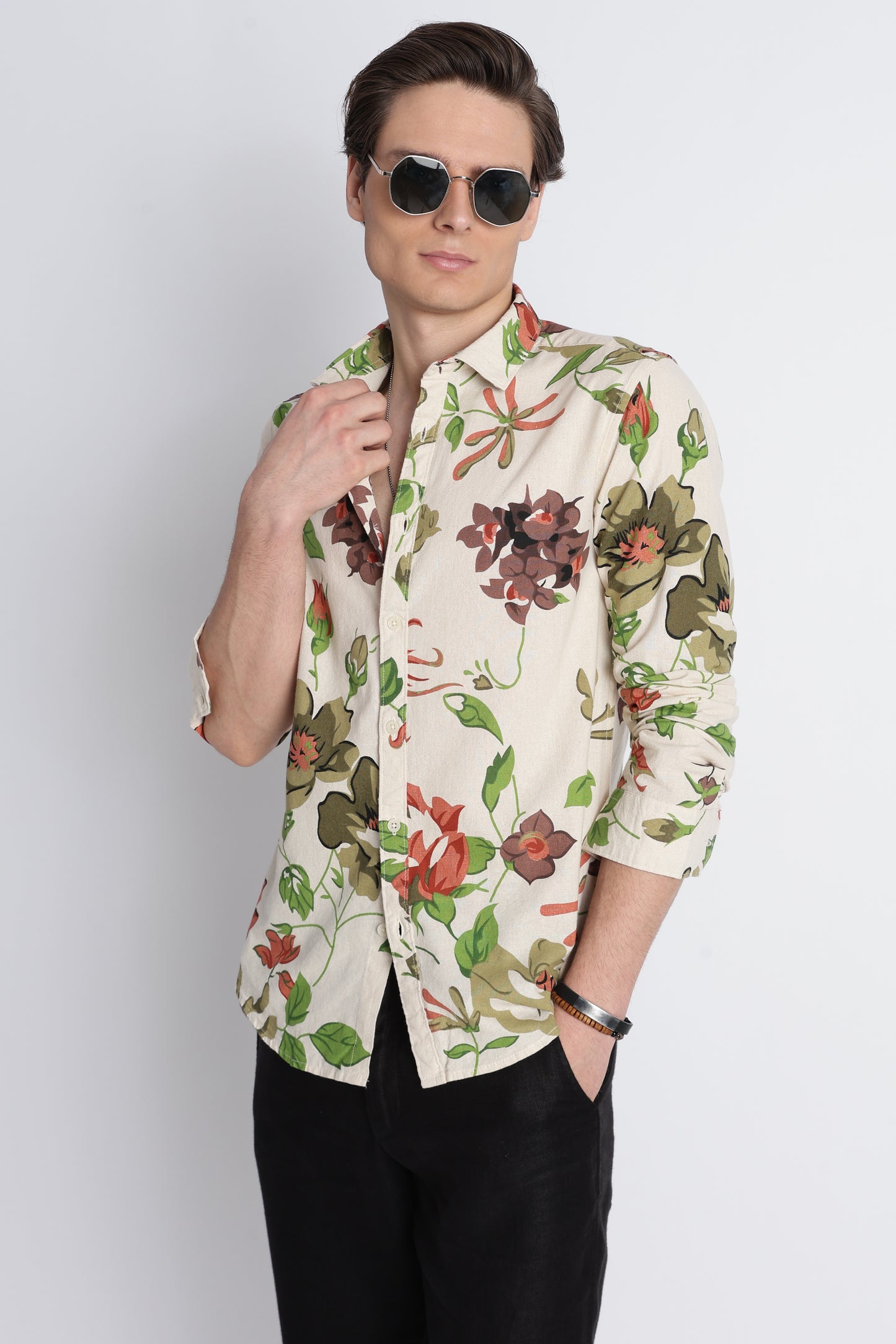 Abstract Block Print Casual Shirt Lt Brown