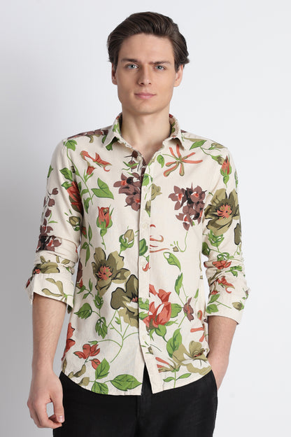 Abstract Block Print Casual Shirt Lt Brown