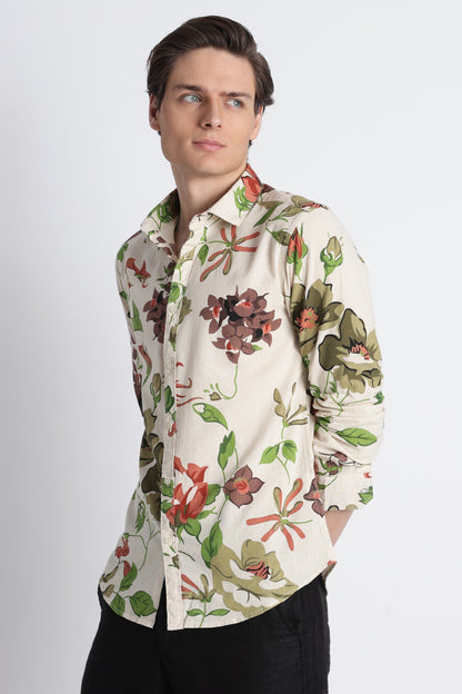 Abstract Block Print Casual Shirt Lt Brown