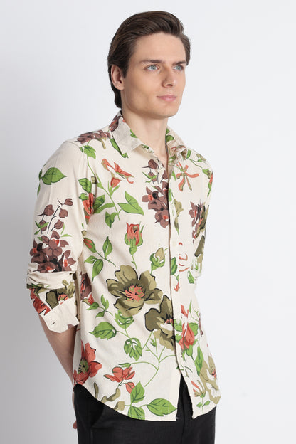 Abstract Block Print Casual Shirt Lt Brown