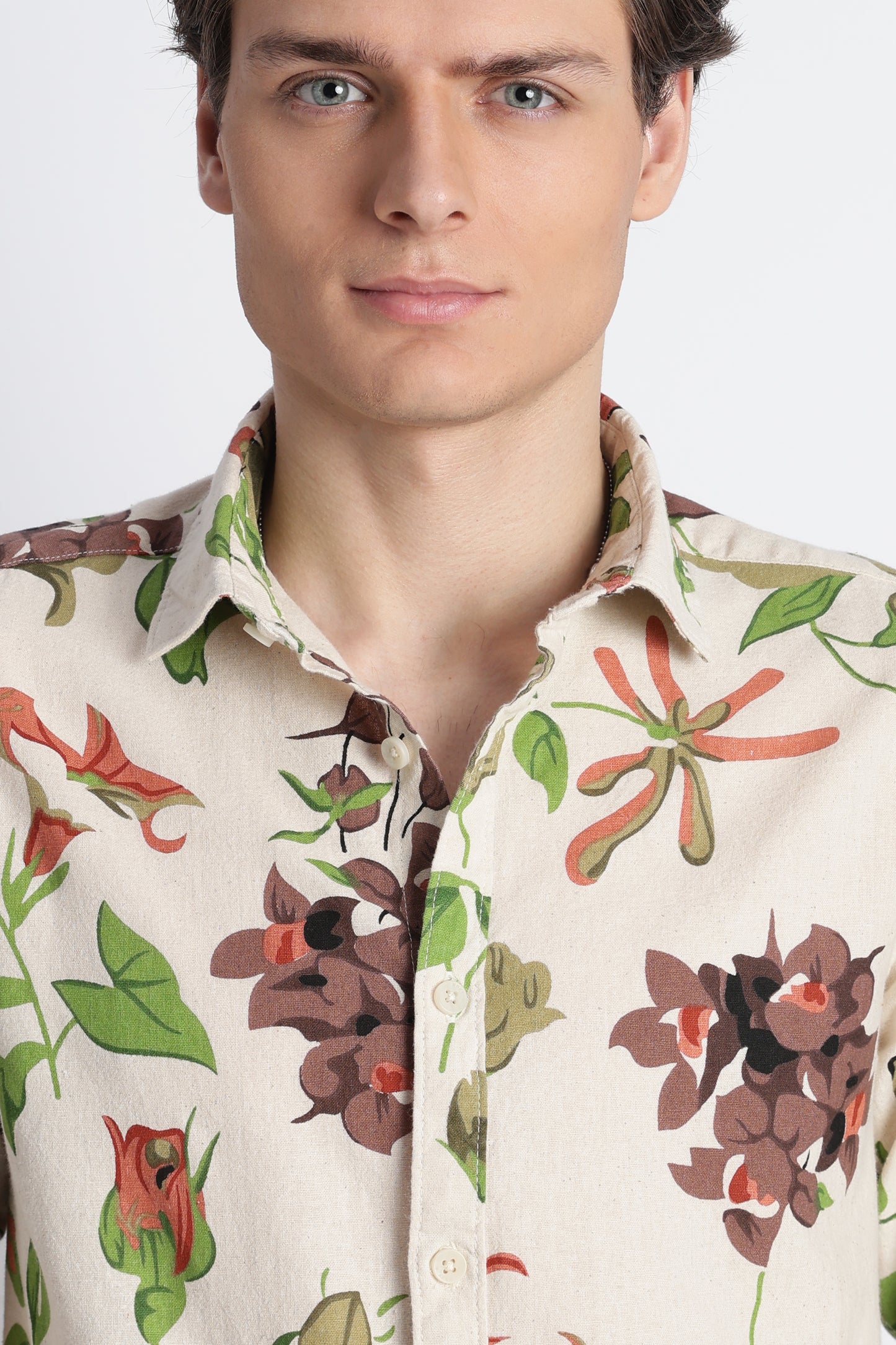 Abstract Block Print Casual Shirt Lt Brown