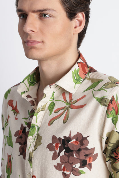 Abstract Block Print Casual Shirt Lt Brown