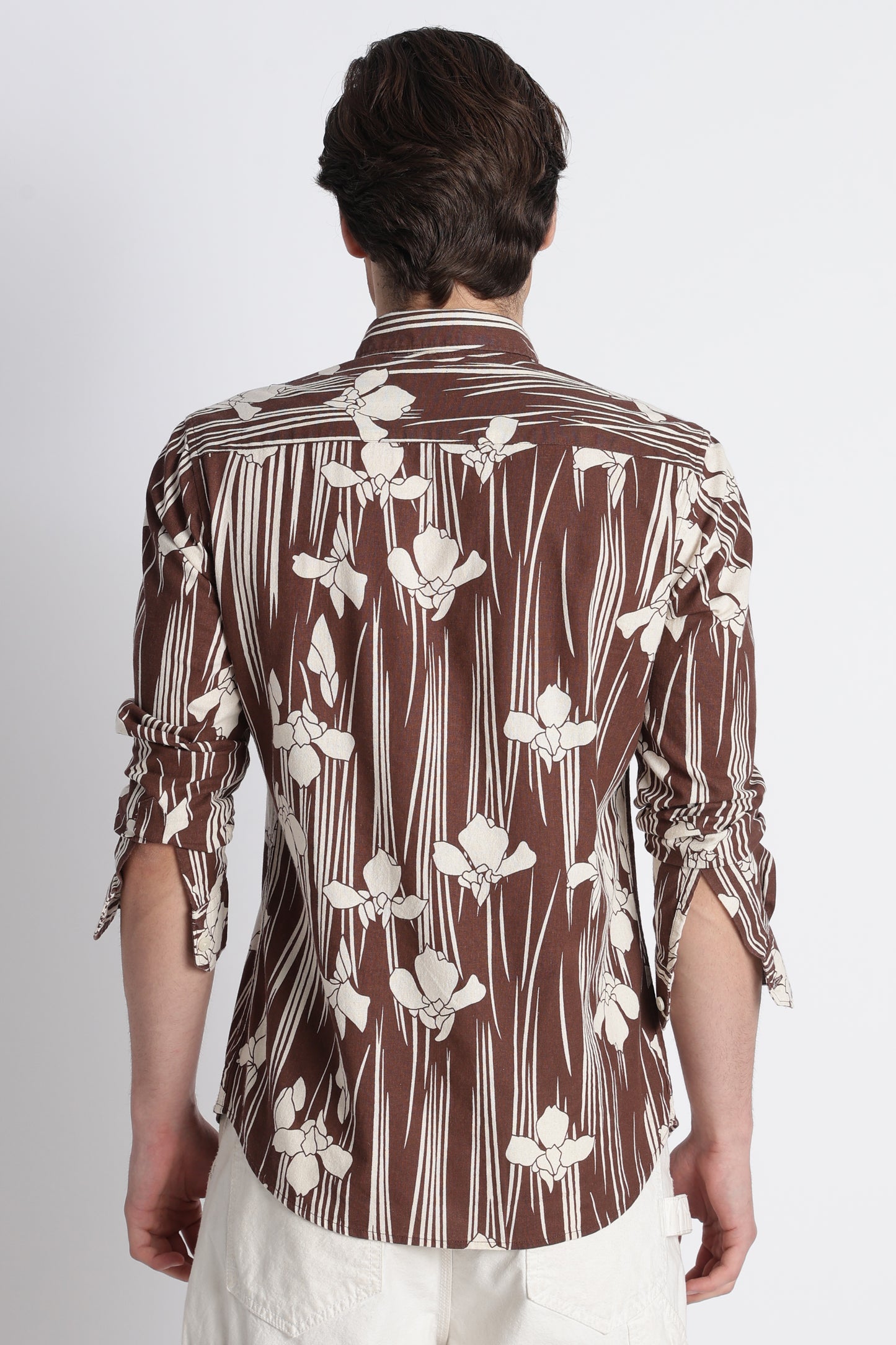 Abstract Block Print Casual Shirt Brown