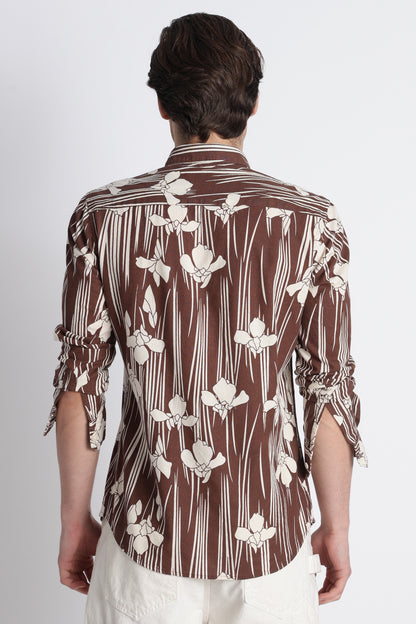 Abstract Block Print Casual Shirt Brown