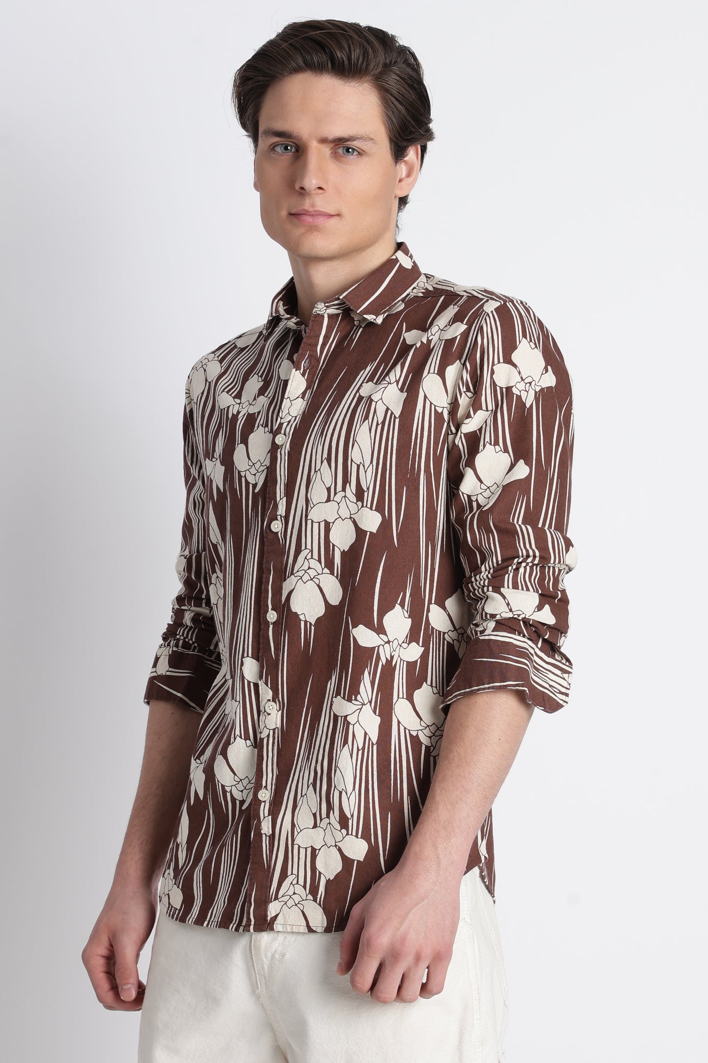 Abstract Block Print Casual Shirt Brown