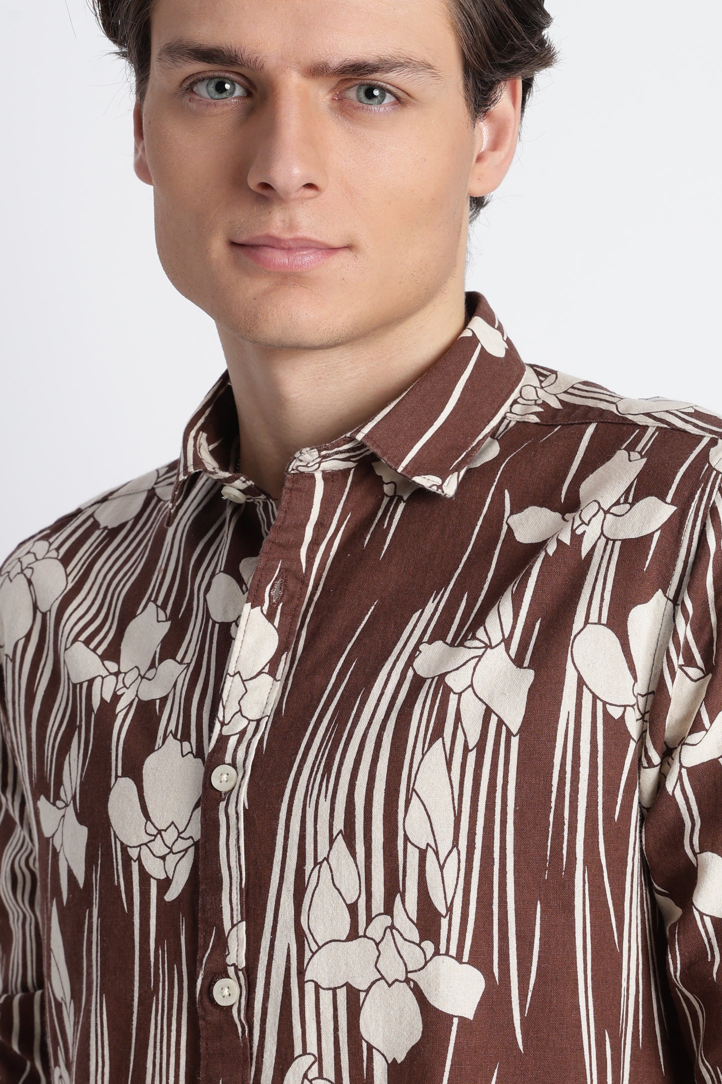 Abstract Block Print Casual Shirt Brown