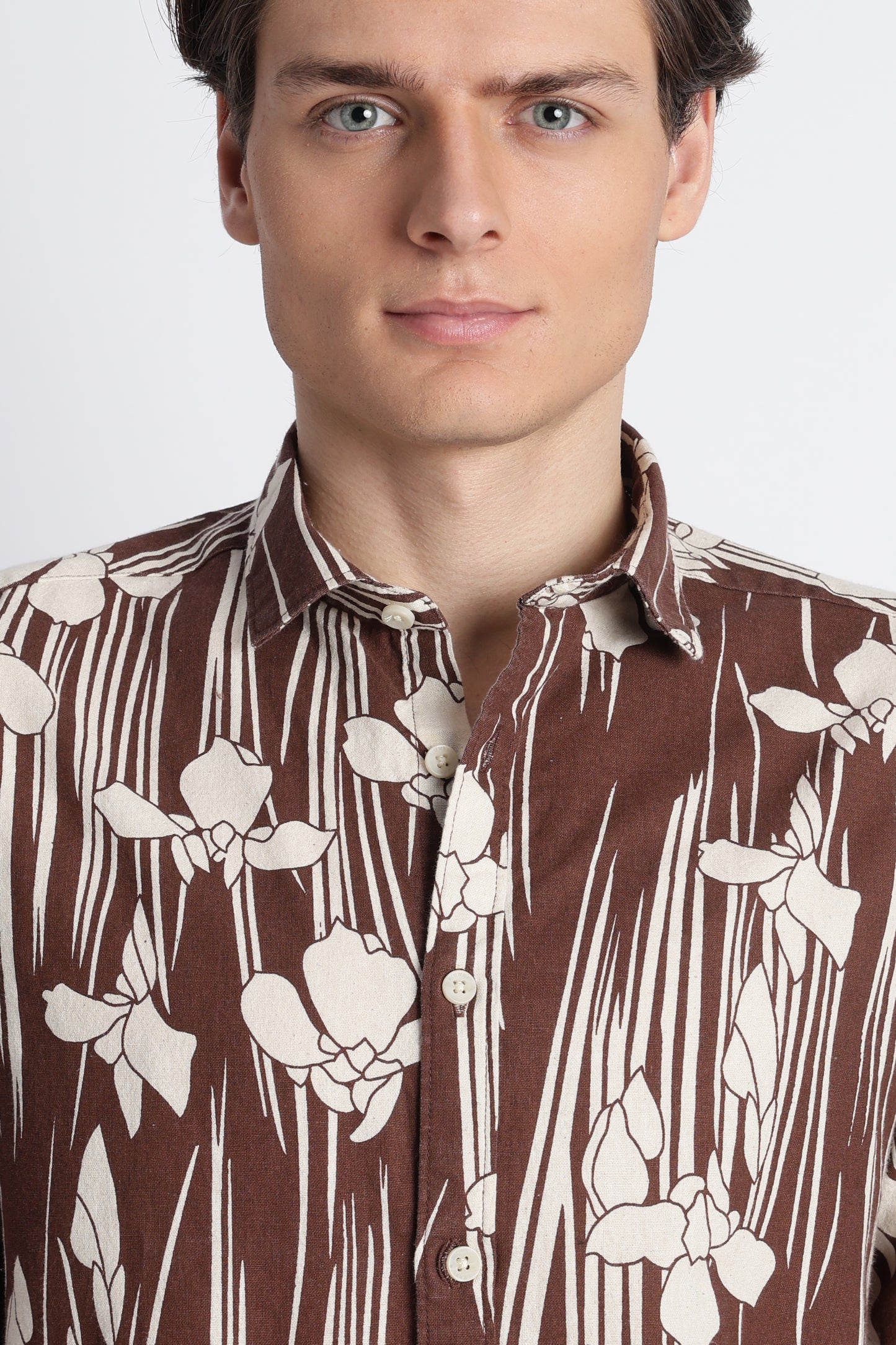 Abstract Block Print Casual Shirt Brown