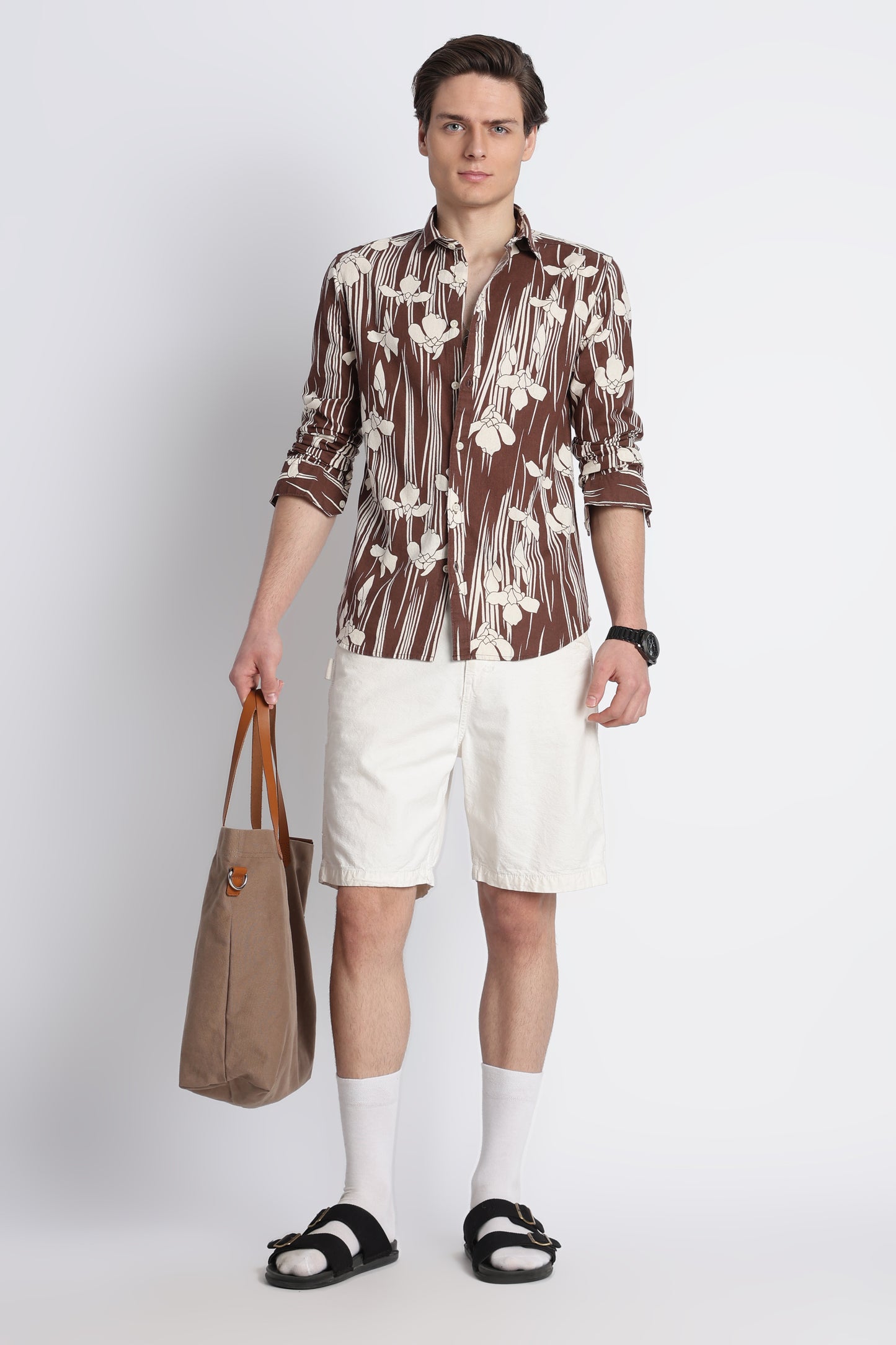 Abstract Block Print Casual Shirt Brown