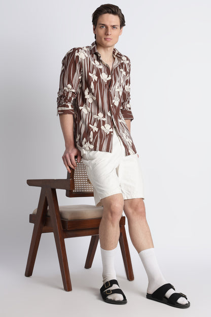 Abstract Block Print Casual Shirt Brown