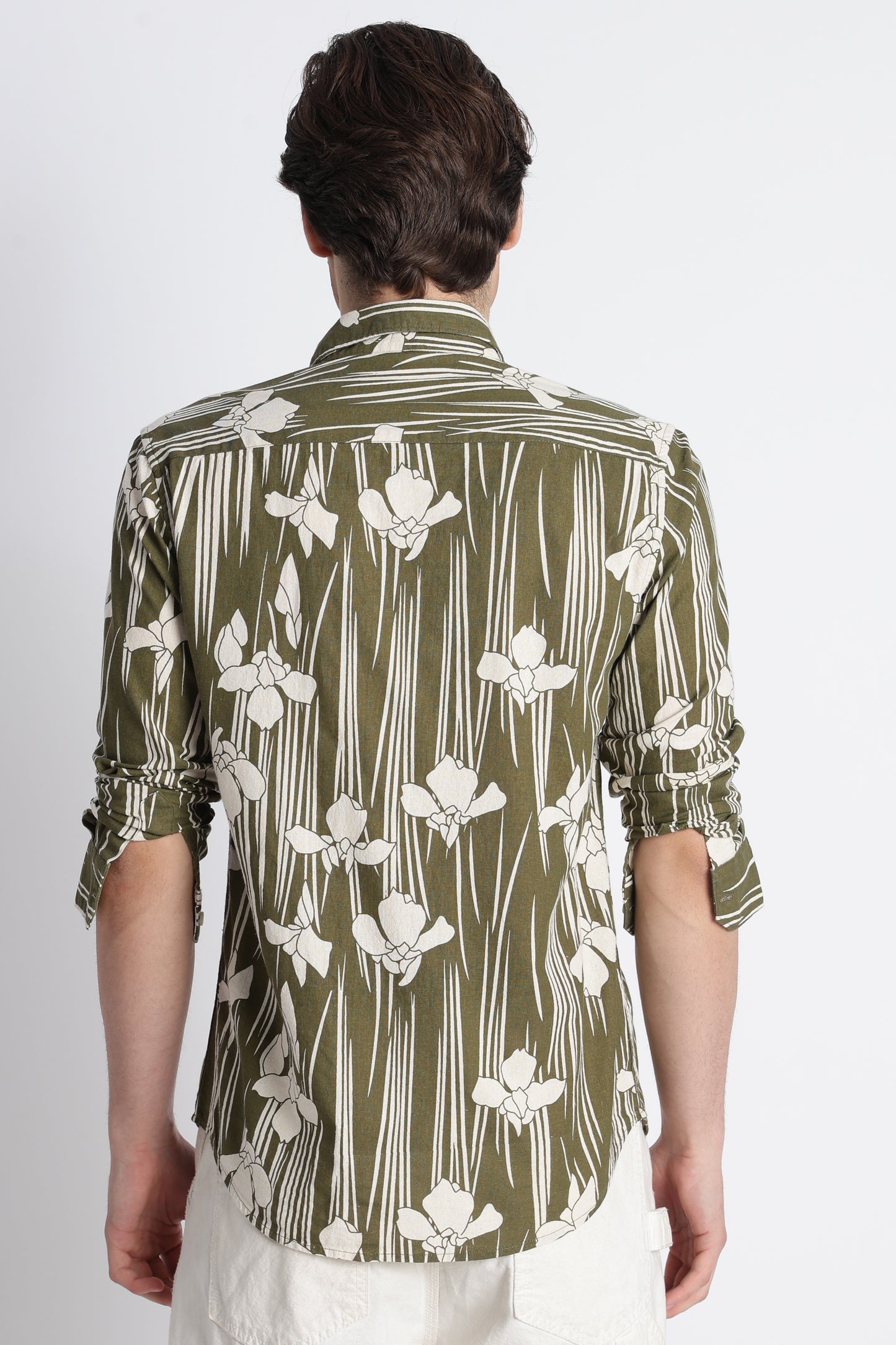 Abstract Block Print Casual Shirt Olive