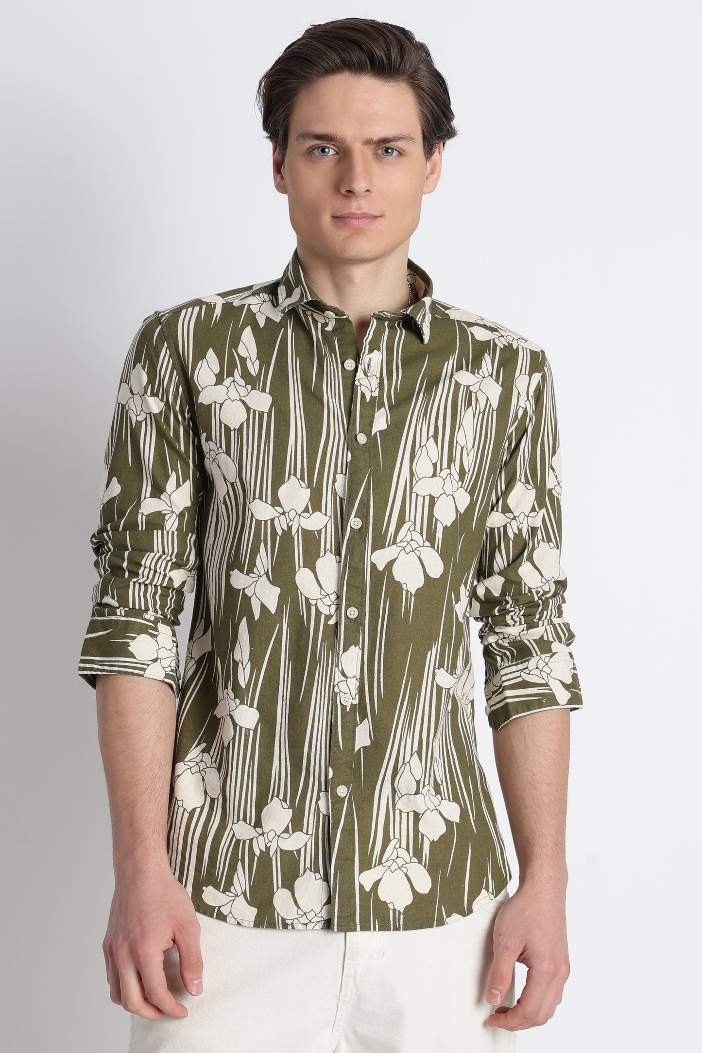 Abstract Block Print Casual Shirt Olive