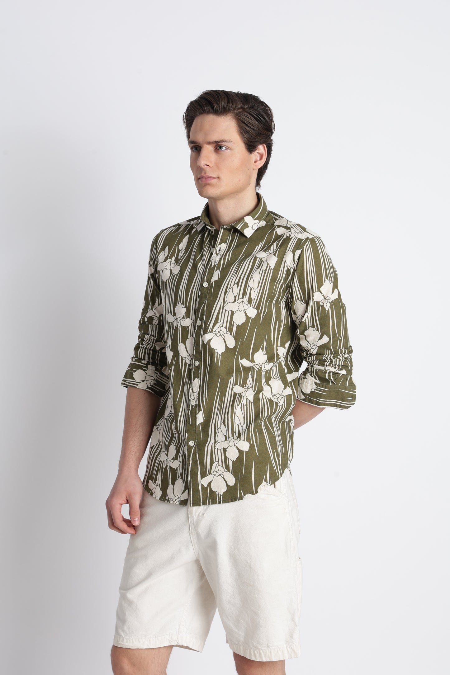 Abstract Block Print Casual Shirt Olive