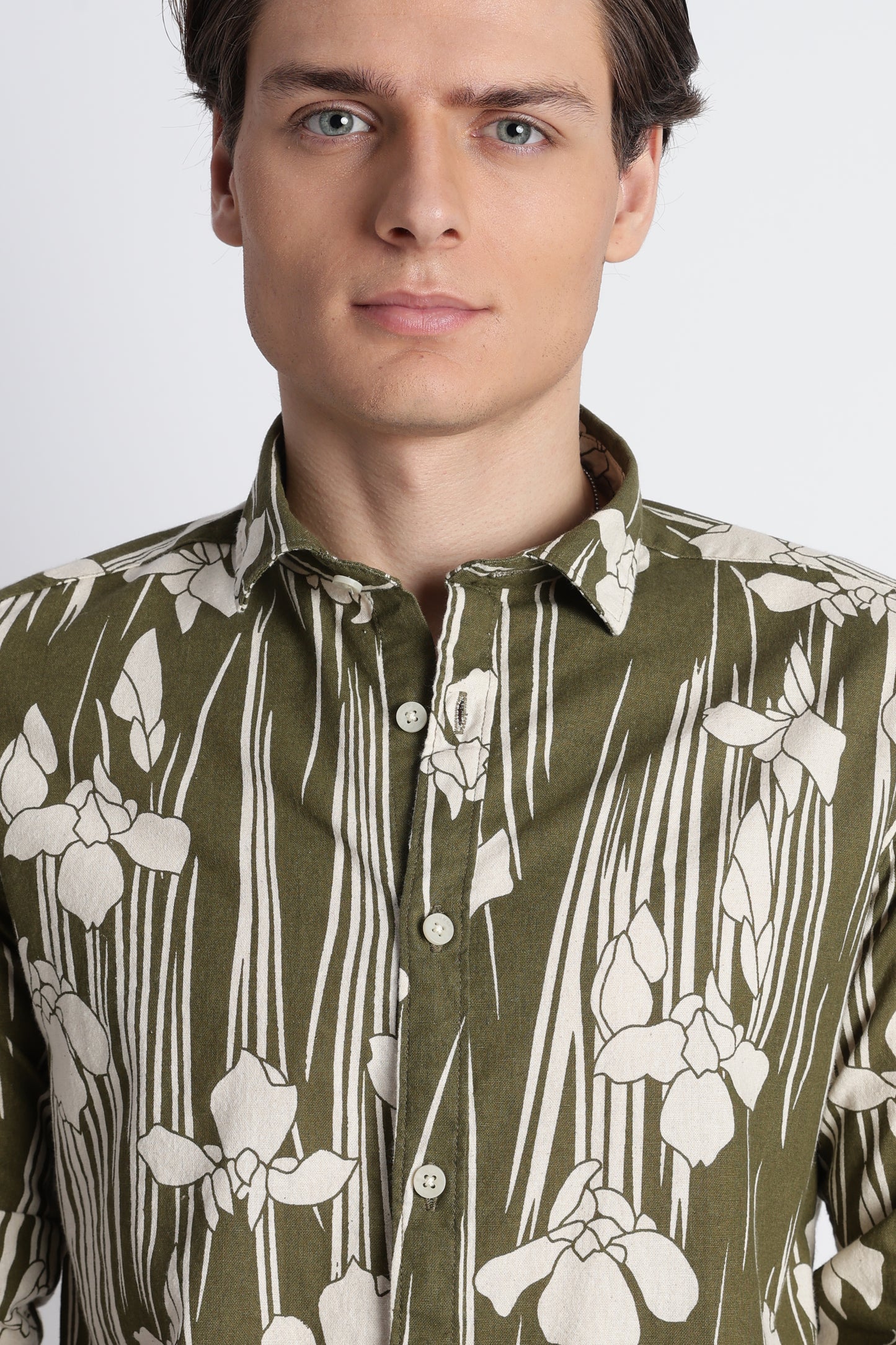 Abstract Block Print Casual Shirt Olive
