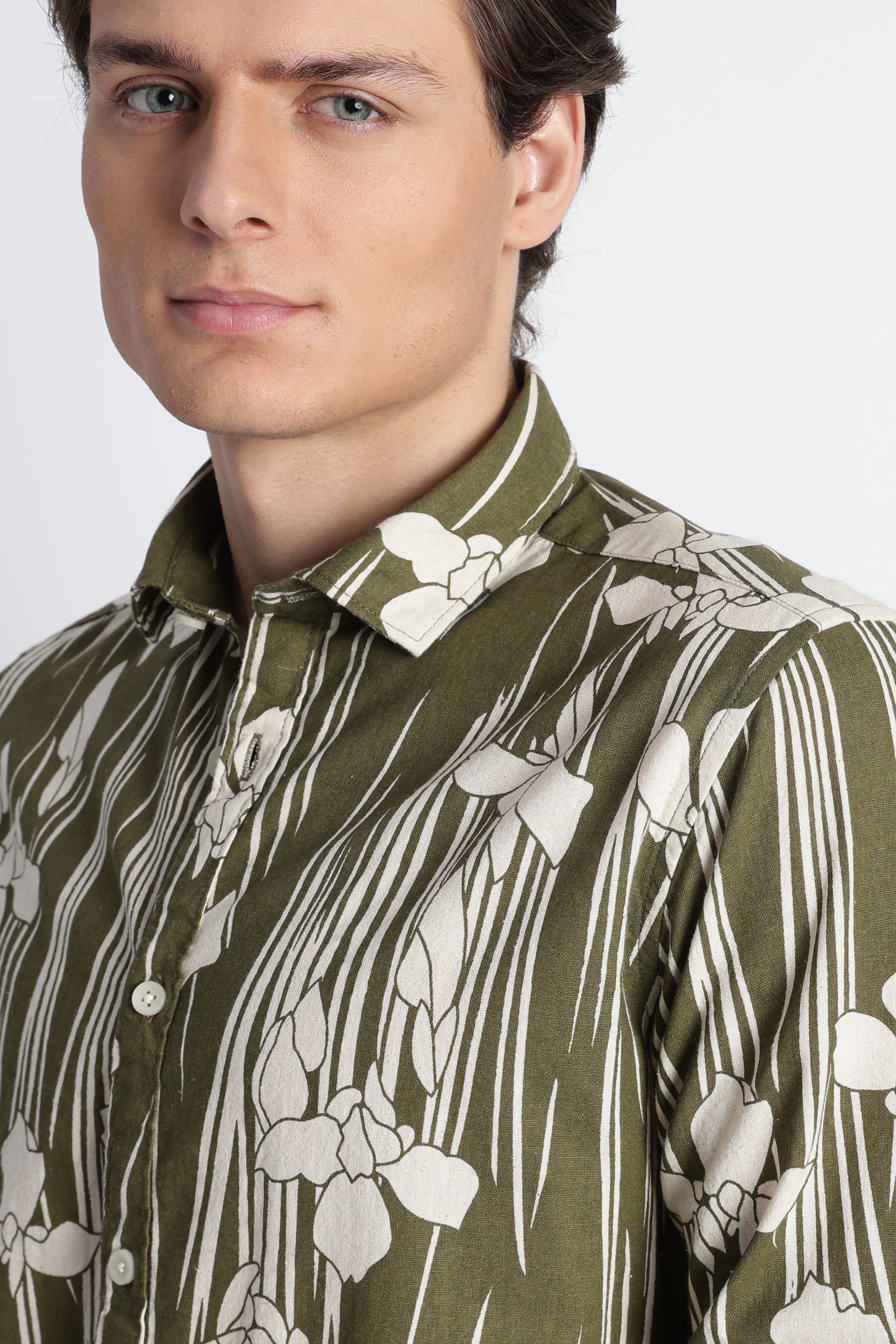 Abstract Block Print Casual Shirt Olive