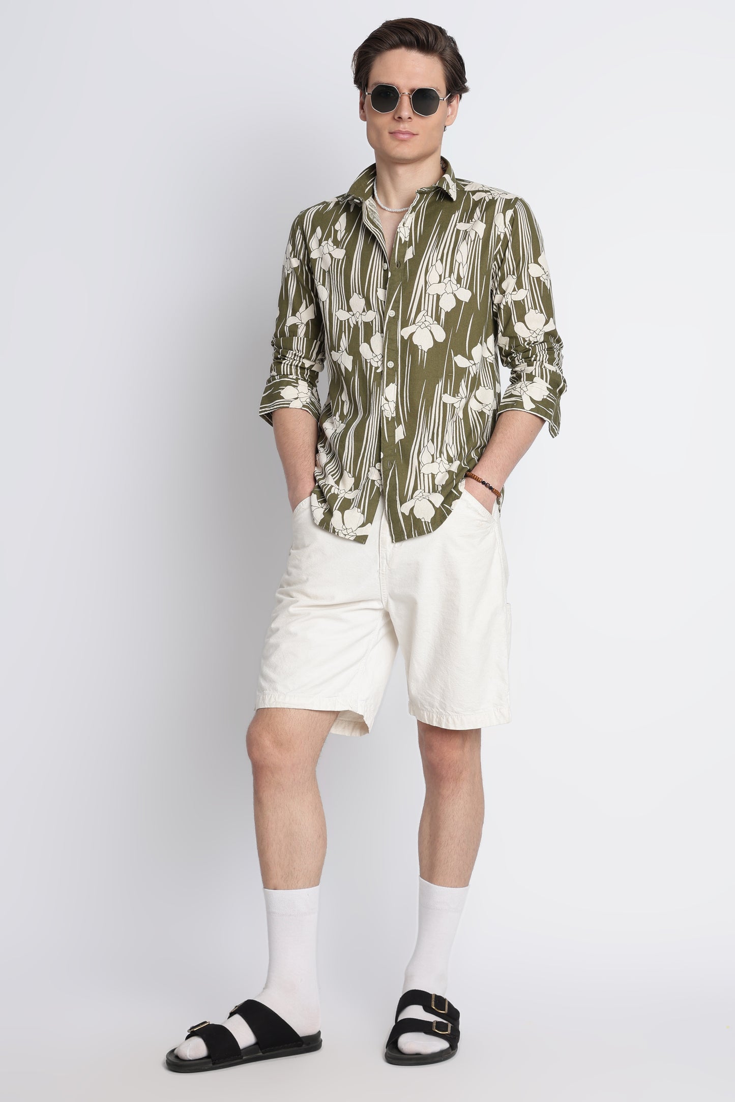 Abstract Block Print Casual Shirt Olive
