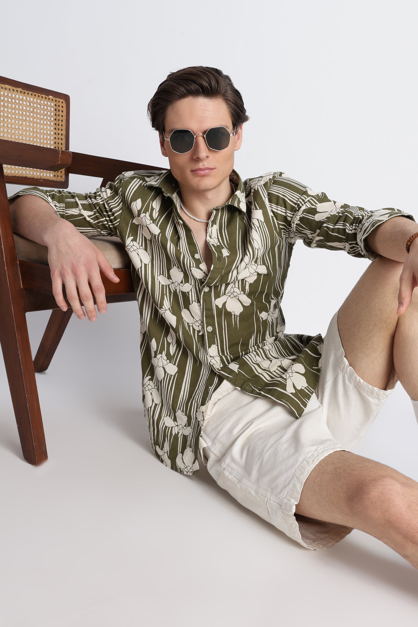 Abstract Block Print Casual Shirt Olive