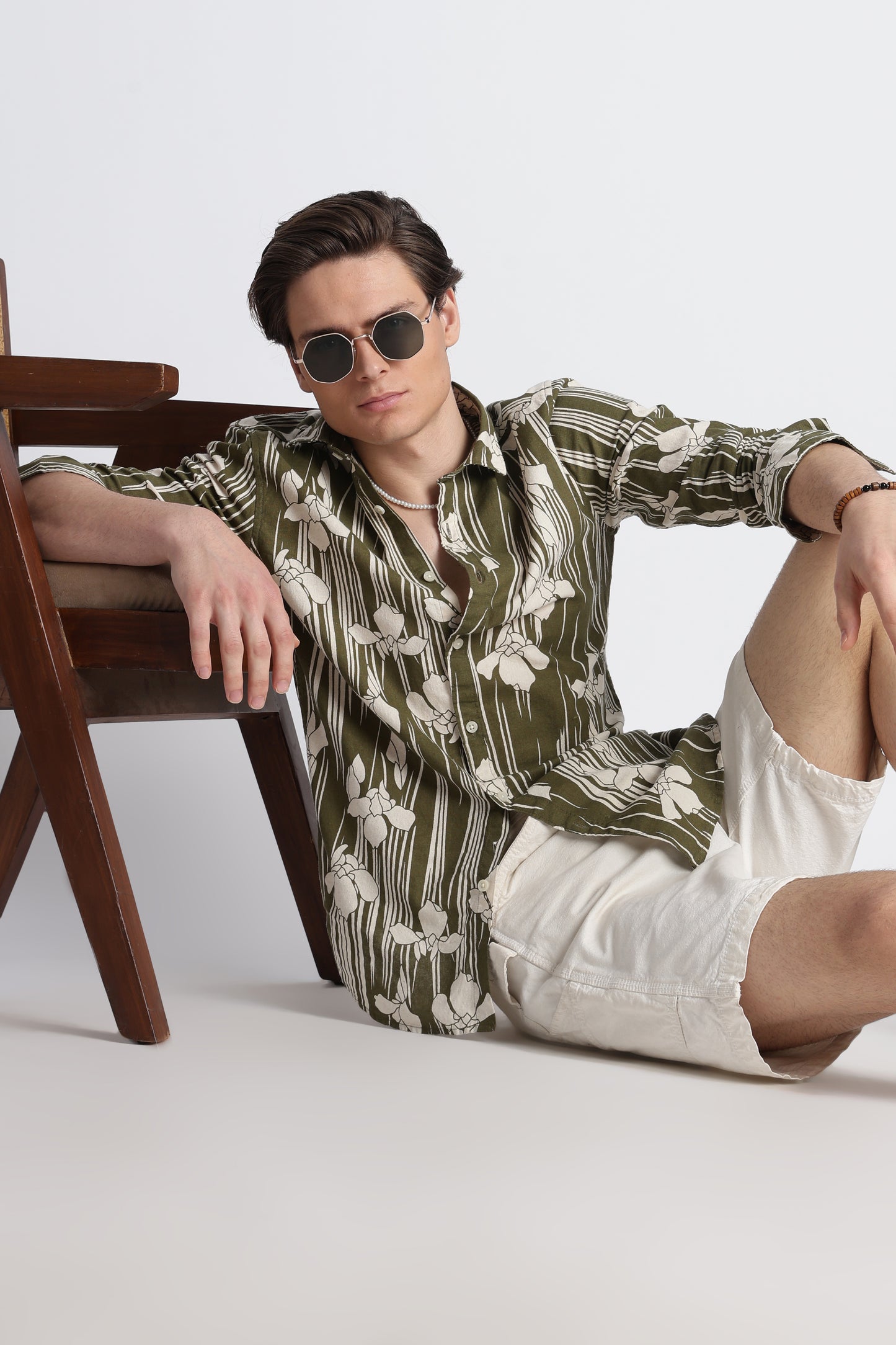 Abstract Block Print Casual Shirt Olive