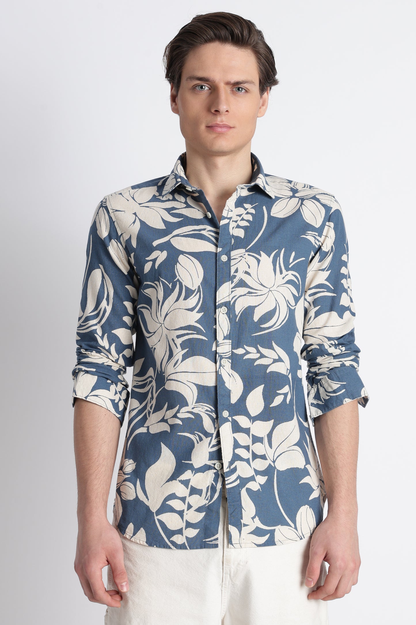 Abstract Block Print Casual Shirt Blue