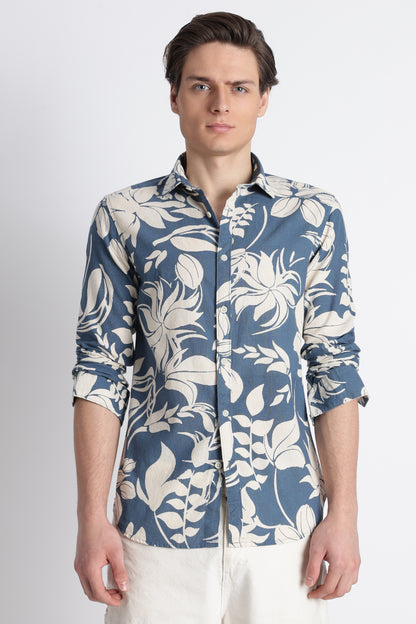 Abstract Block Print Casual Shirt Blue