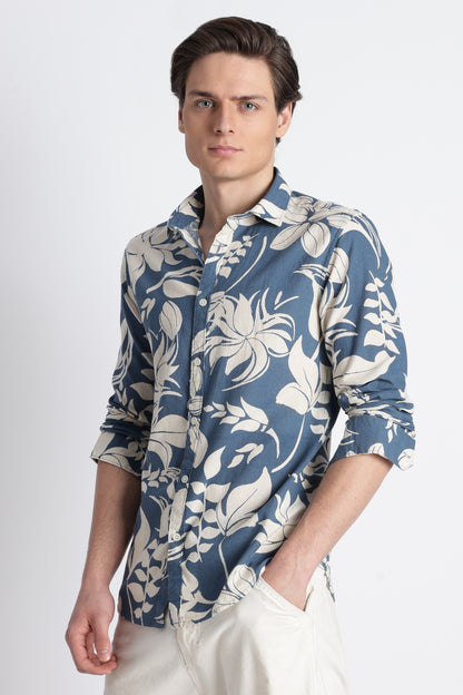 Abstract Block Print Casual Shirt Blue