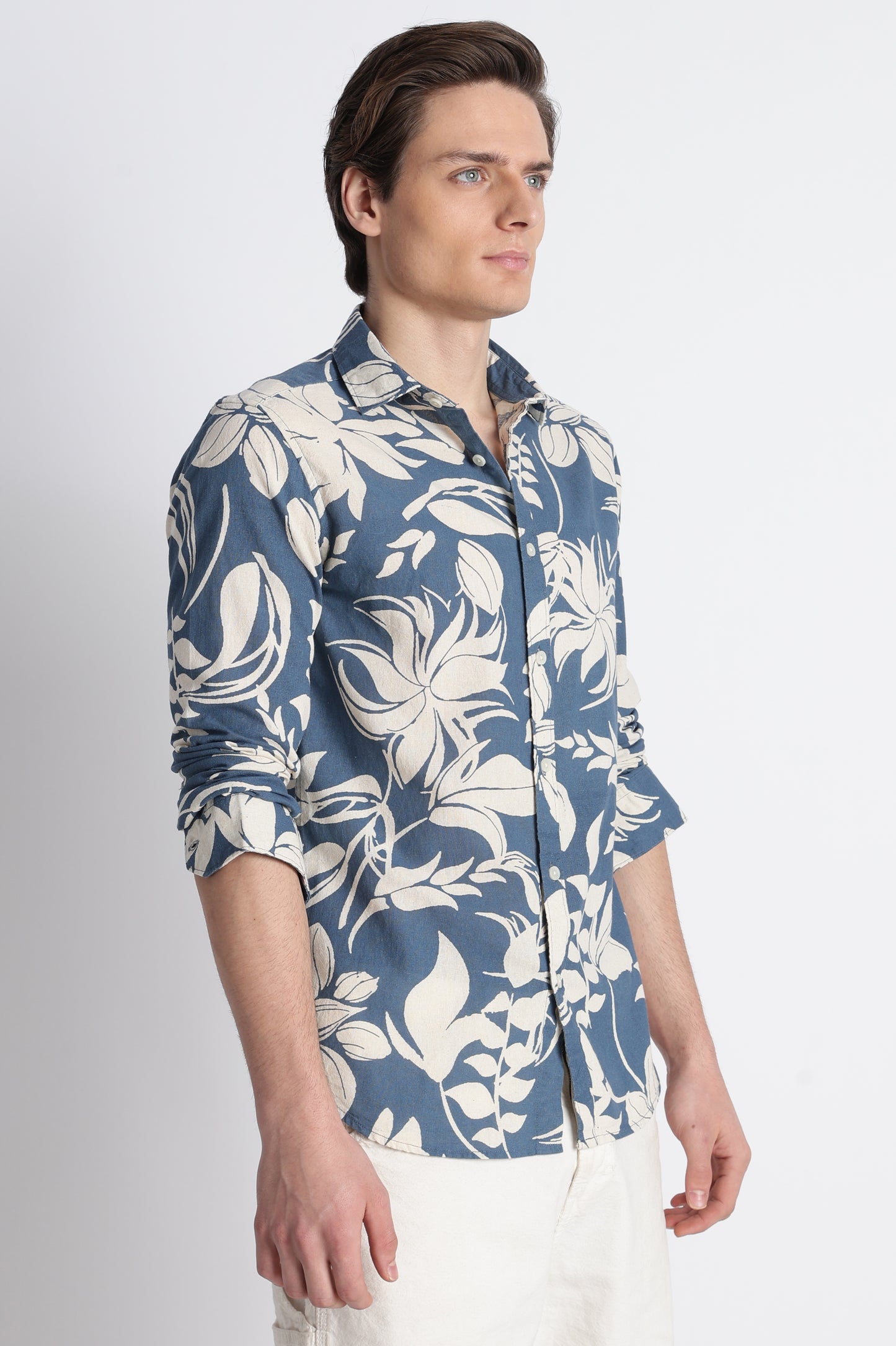 Abstract Block Print Casual Shirt Blue
