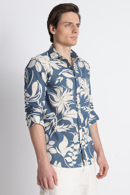 Abstract Block Print Casual Shirt Blue