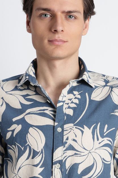 Abstract Block Print Casual Shirt Blue
