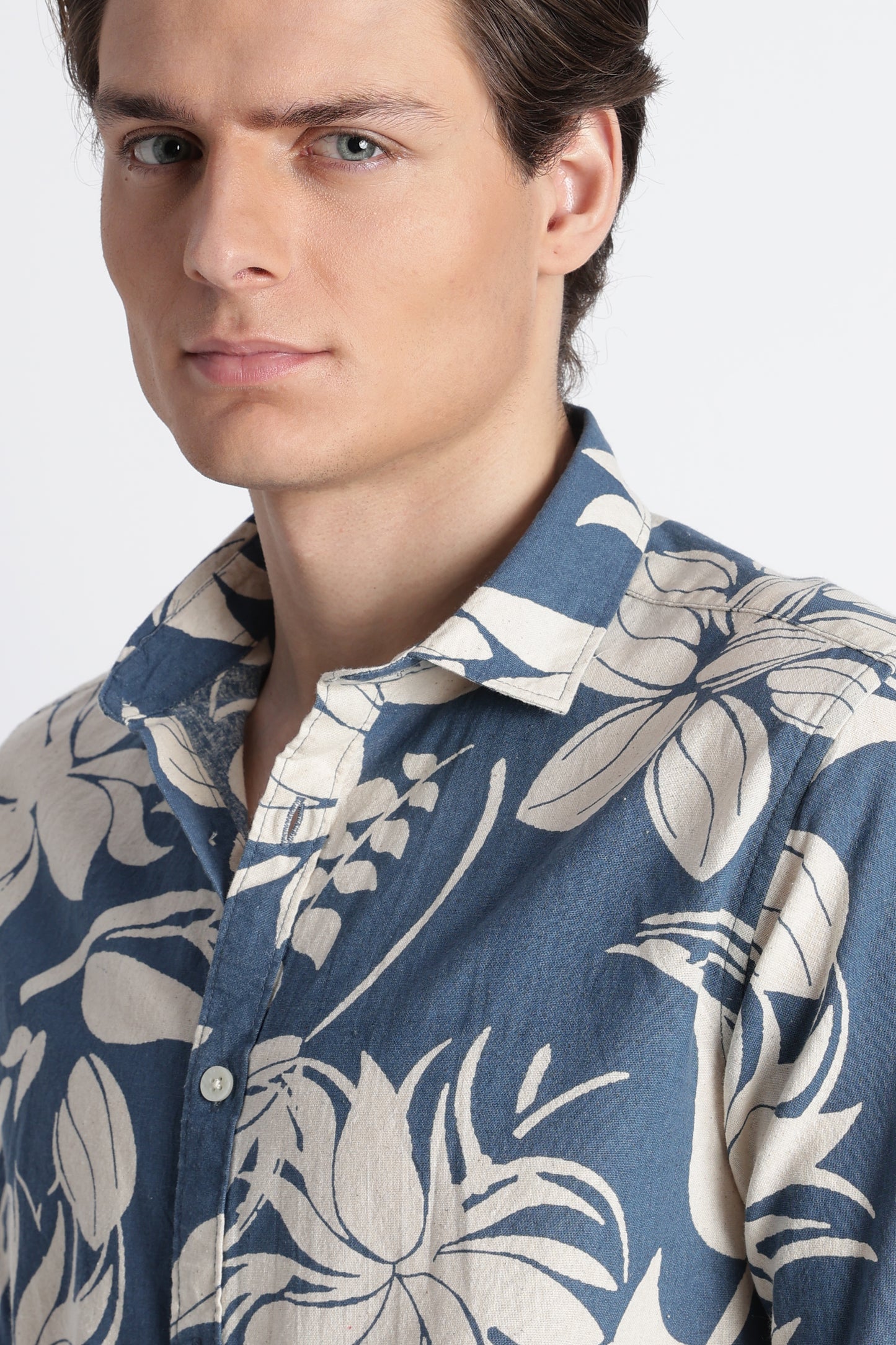 Abstract Block Print Casual Shirt Blue