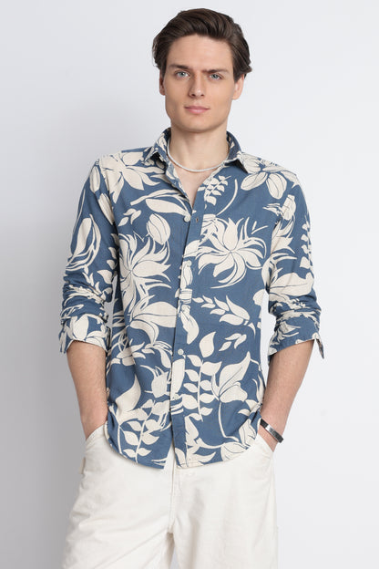 Abstract Block Print Casual Shirt Blue