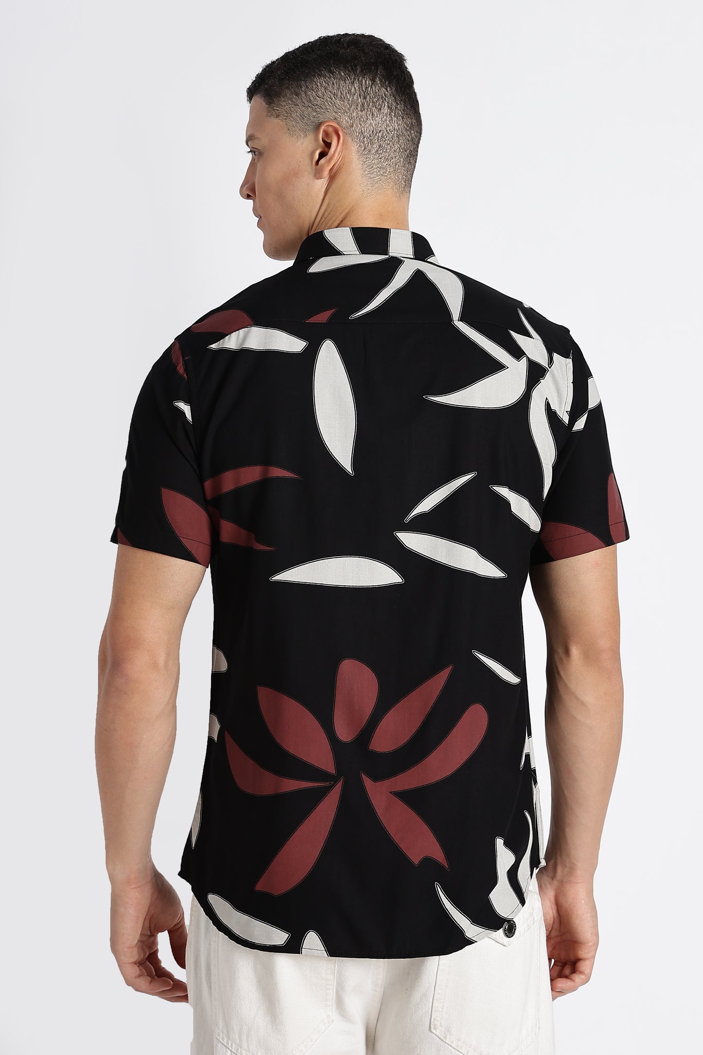 Stylish Floral Printed Rayon Shirt Black Brown