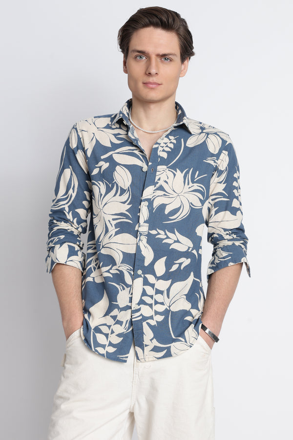 Abstract Block Print Casual Shirt Blue