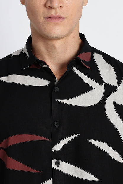 Stylish Floral Printed Rayon Shirt Black Brown