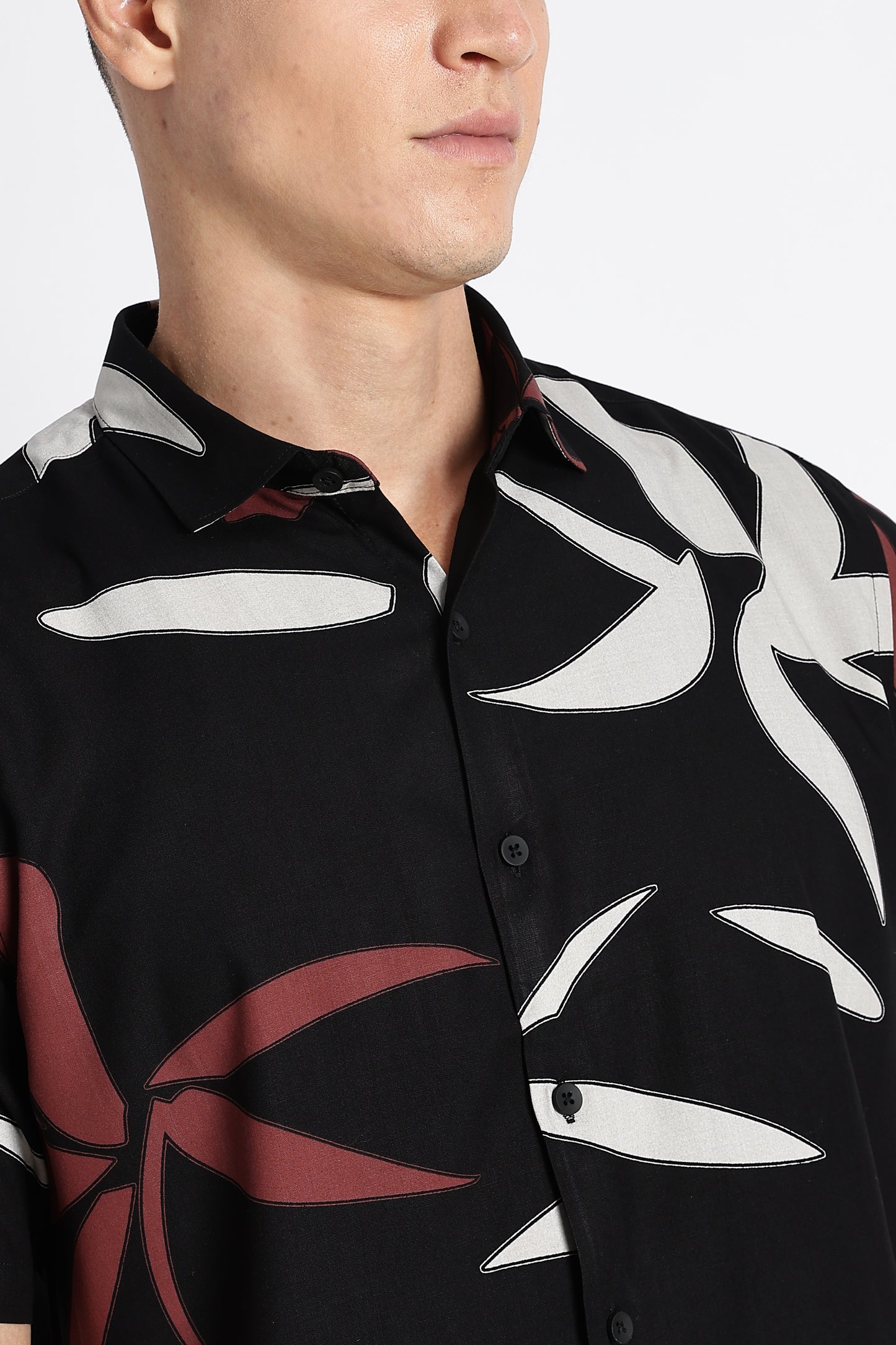 Stylish Floral Printed Rayon Shirt Black Brown