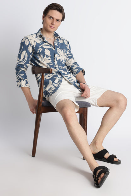 Abstract Block Print Casual Shirt Blue