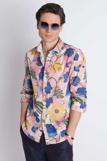 Abstract Block Print Casual Shirt Royal Blue