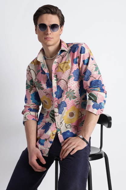 Abstract Block Print Casual Shirt Royal Blue