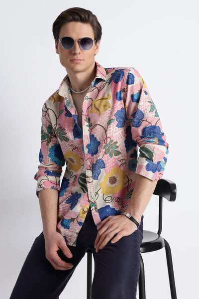 Abstract Block Print Casual Shirt Royal Blue