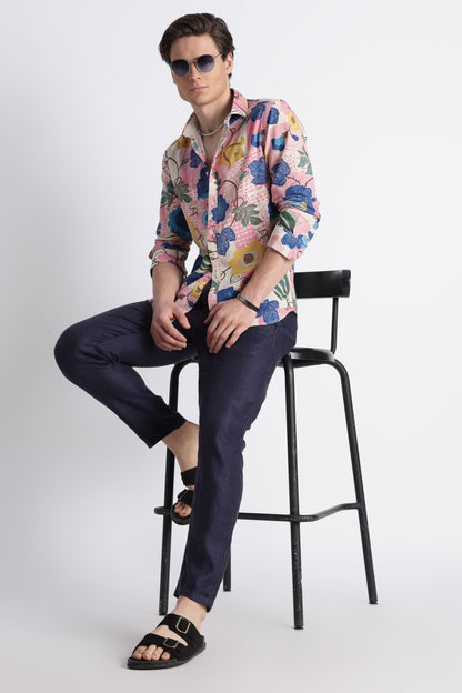 Abstract Block Print Casual Shirt Royal Blue